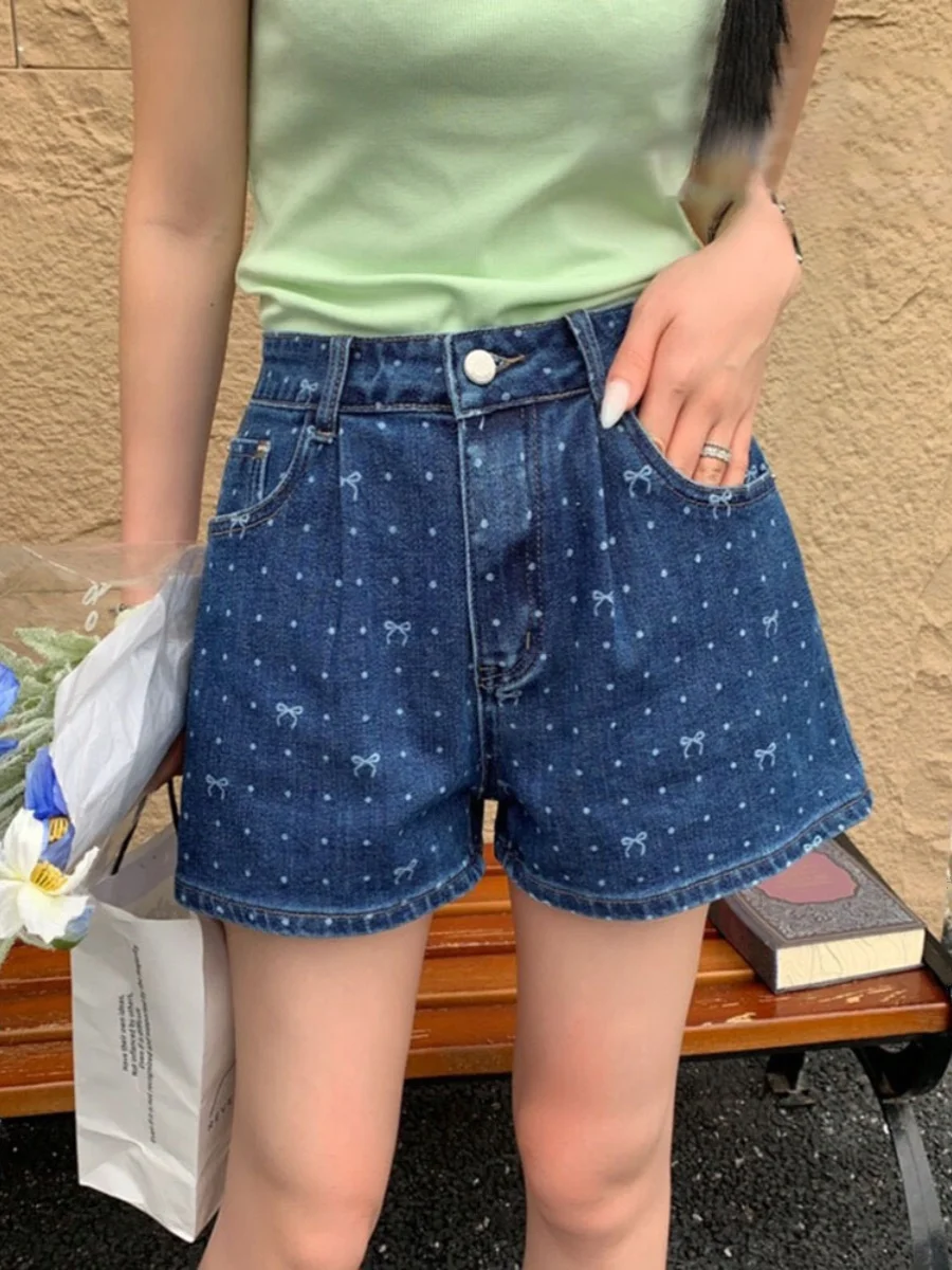 High Waist Polka Dot Knot Print Denim orts Women Summer 2024 New Wide Leg Slimming Trendy Blue Jeans Pants
High Waist Polka Dot Knot Print Denim orts Women Summer 2024 New Wide Leg Slimming Trendy Blue Jeans Pants
