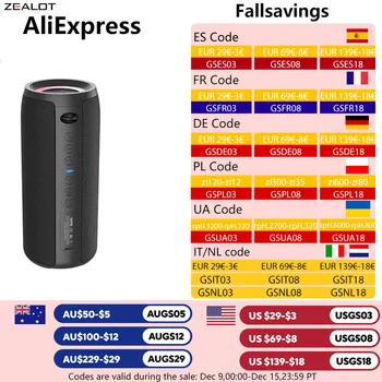ZEALOT S51 Pro 40W Wireless Speakers, Outdoor Portable Subwoofer Speaker, Waterproof IPX 6, Dual Pairing,5200mAh Battery.