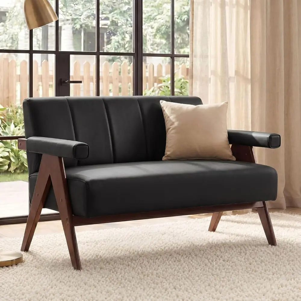 50 Black Leather Sofa Loveseat with Comfortable Backrest for Waiting Room or Living Spaces
50 Black Leather Sofa Loveseat with Comfortable Backrest for Waiting Room or Living Spaces