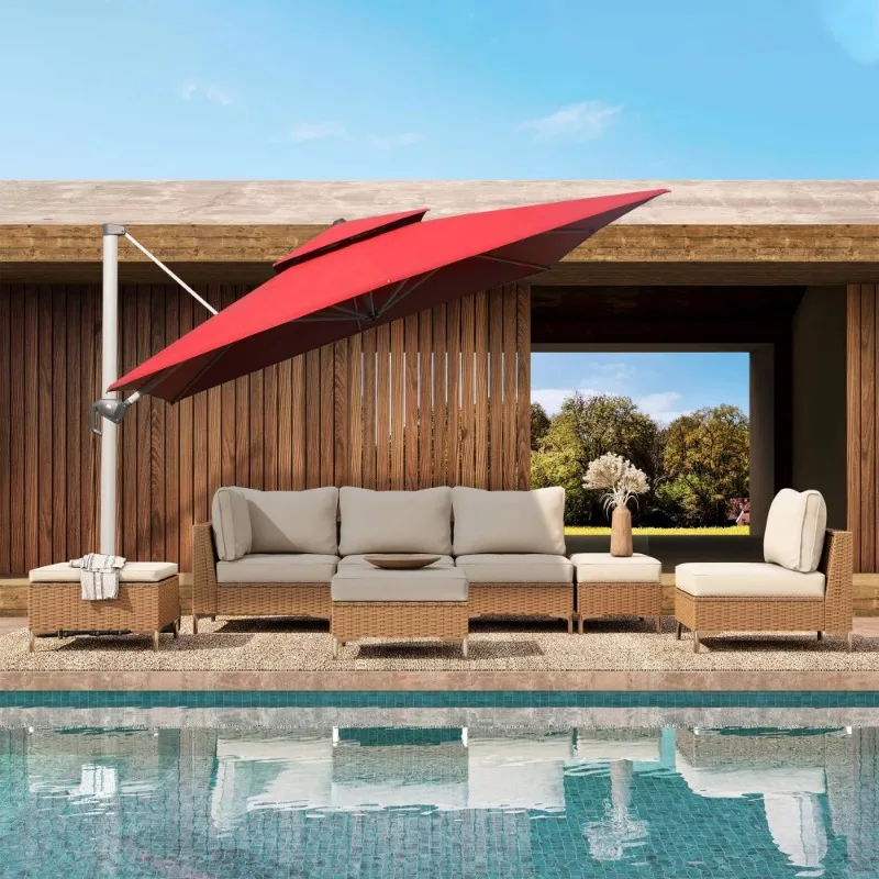 3.6*3.6M 2-Tier Square Aluminum Cantilever Patio Umbrella 360 Degree Rotation with Easy Tilt Offset 250g Waterproof Fabric
3.6*3.6M 2-Tier Square Aluminum Cantilever Patio Umbrella 360 Degree Rotation with Easy Tilt Offset 250g Waterproof Fabric