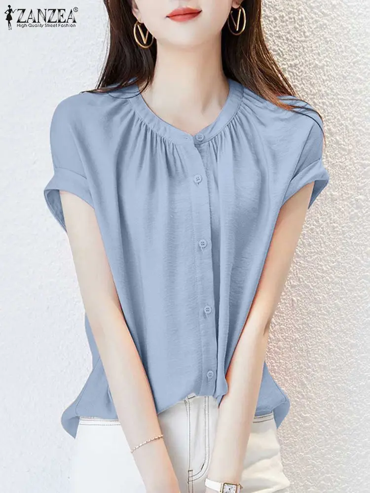ZANZEA Everyday Short Sleeve Tops Elegant Casual Summer Solid Color Blouses Women Office Wear Button Up Pleated O Neck Shirts
ZANZEA Everyday Short Sleeve Tops Elegant Casual Summer Solid Color Blouses Women Office Wear Button Up Pleated O Neck Shirts