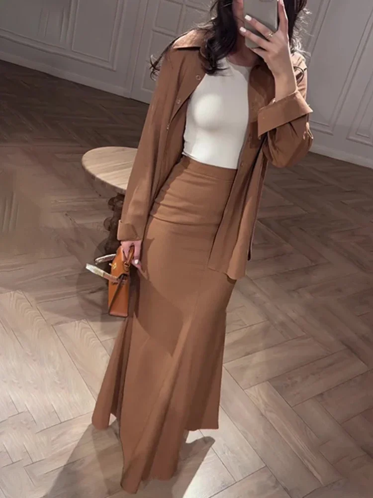 Women's Mercerized Shirt Set Solid High Waist Hip Wrap Slim Fit Long Sleeve Casual and Comfortable Two-piece Female Elegant Sets
Women's Mercerized Shirt Set Solid High Waist Hip Wrap Slim Fit Long Sleeve Casual and Comfortable Two-piece Female Elegant Sets