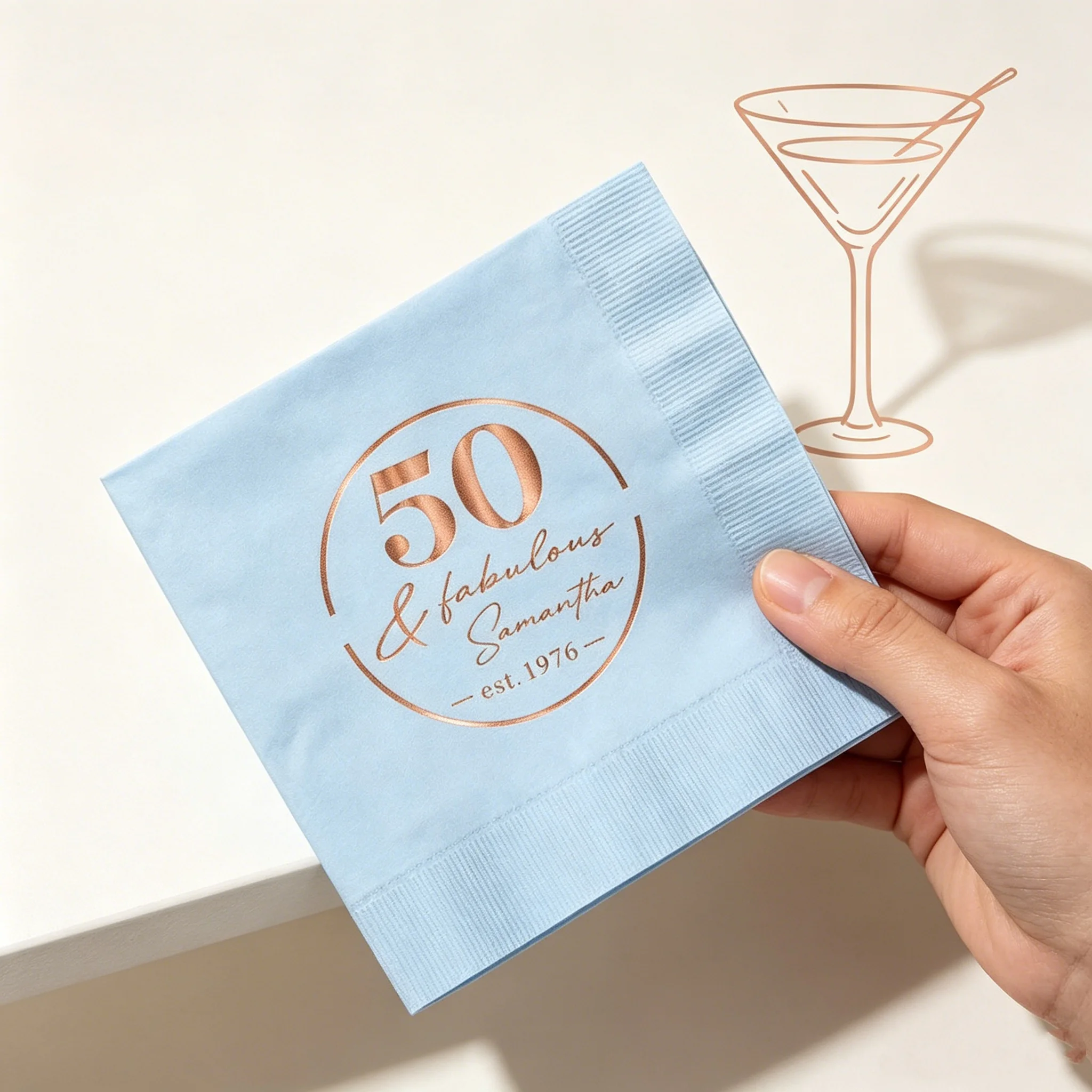 50pcs Custom 50th Birthday Napkins, Personalized "50 & Fabulous" Name & Year Rose Gold Foil Disposable Cocktail Napkins, Multi-C
50pcs Custom 50th Birthday Napkins, Personalized "50 & Fabulous" Name & Year Rose Gold Foil Disposable Cocktail Napkins, Multi-C