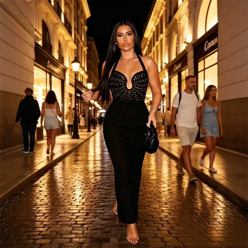 Luxury Crystals Prom Dress Black Bandage Sexy Halter Sleeveless Long Sheath Party Gown Formal Bridal Wedding Birthday Robe
Luxury Crystals Prom Dress Black Bandage Sexy Halter Sleeveless Long Sheath Party Gown Formal Bridal Wedding Birthday Robe