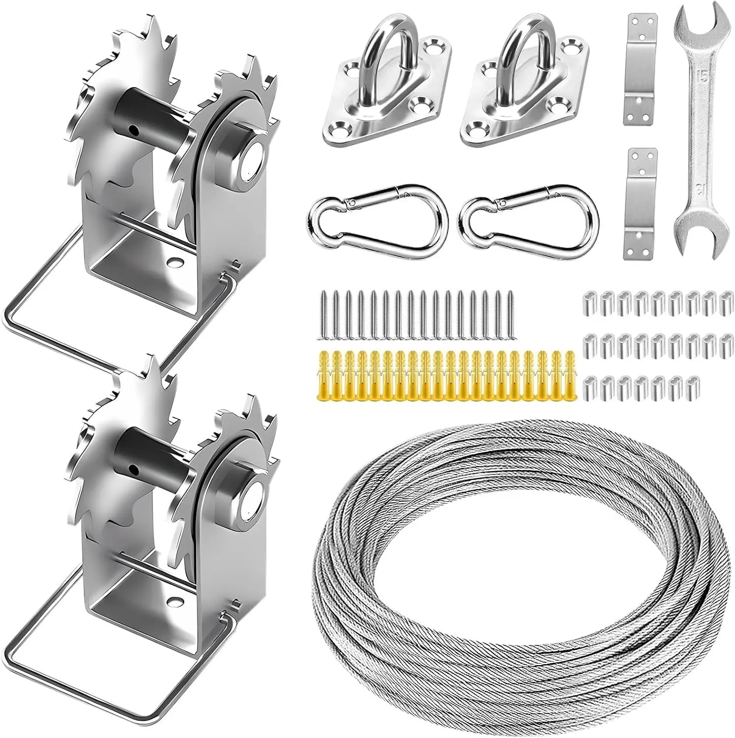 Heavy Duty Shade Sail Hardware Kit with Winches & Wire Rope, 71 PCS
Heavy Duty Shade Sail Hardware Kit with Winches & Wire Rope, 71 PCS