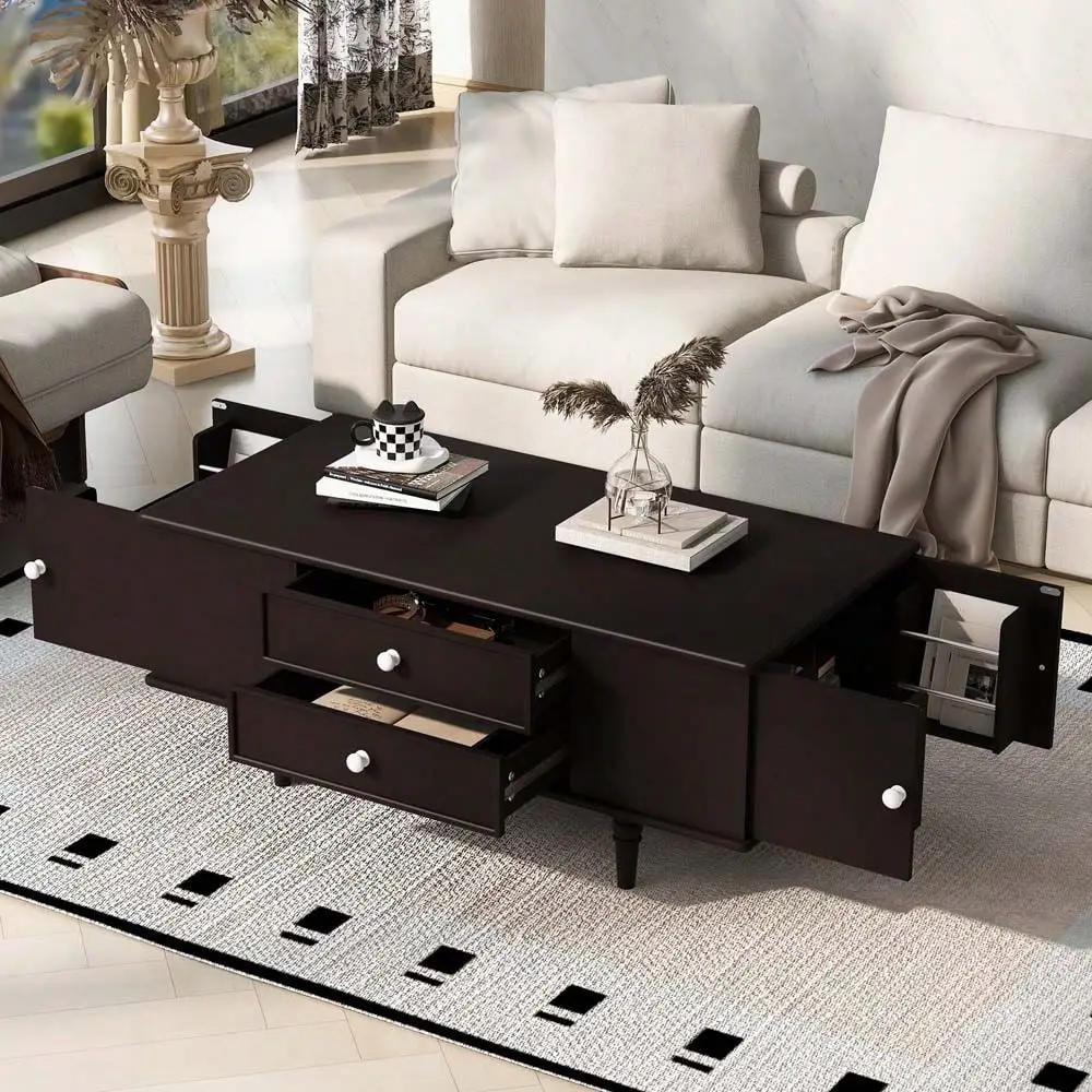 Modern Rectangle Coffee Table With Four Drawers, Two Side Hidden Storage Compartments, 47.2 Wood Coffee Table With Metal Handle
Modern Rectangle Coffee Table With Four Drawers, Two Side Hidden Storage Compartments, 47.2 Wood Coffee Table With Metal Handle