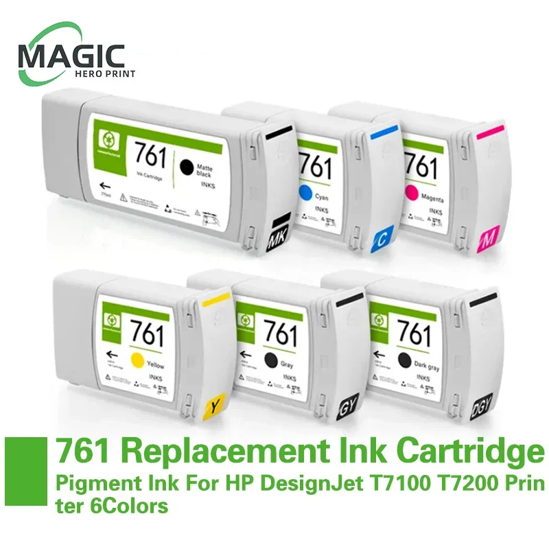 For HP 761 Compatible Replacement Ink Cartridge Full With Pigment Ink For HP DesignJet T7100 T7200 Printer 6Colors
For HP 761 Compatible Replacement Ink Cartridge Full With Pigment Ink For HP DesignJet T7100 T7200 Printer 6Colors