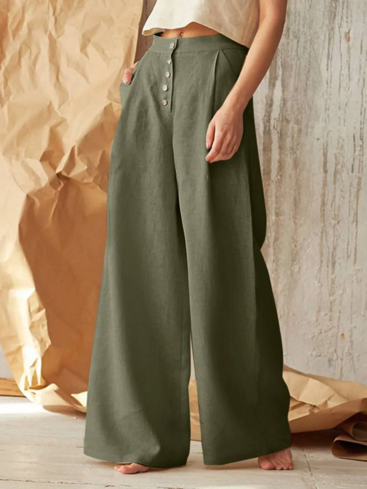 High Waist Wide Leg Casual Pants for Women Straight Cut Polyester Fiber Pocket Detail Summer Collection
High Waist Wide Leg Casual Pants for Women Straight Cut Polyester Fiber Pocket Detail Summer Collection