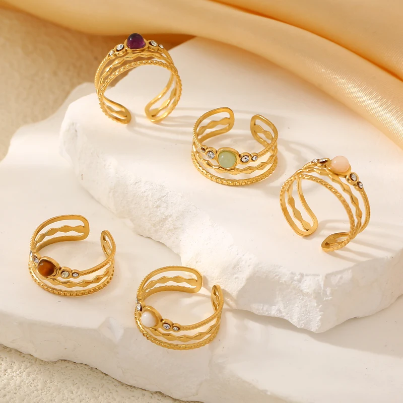 DLHP Stainless Steel Rings For Women Gold Color Geometric Hollow Layered Zircon Natural Stone Open Rings Jewelry Wedding Gifts
DLHP Stainless Steel Rings For Women Gold Color Geometric Hollow Layered Zircon Natural Stone Open Rings Jewelry Wedding Gifts