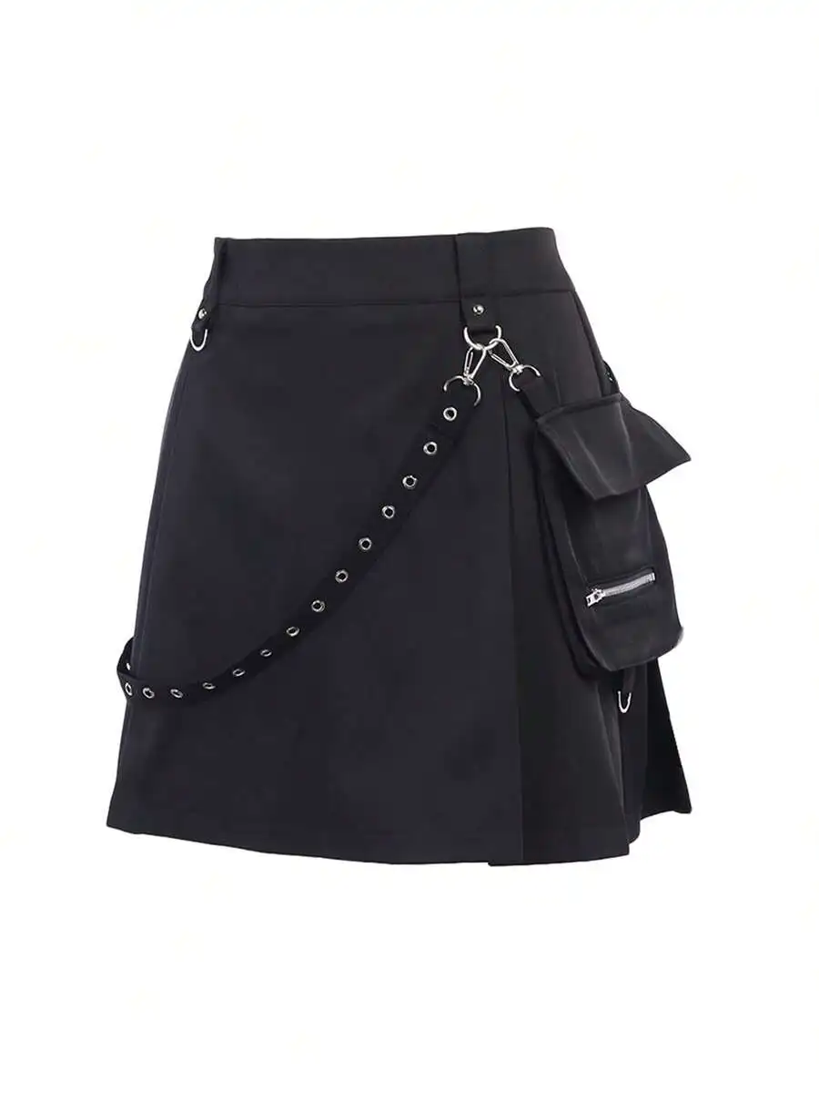 Womens Black High Waist Utility Mini Skirt With Eyelet Strap And Cargo Pocket Punk Streetwear
Womens Black High Waist Utility Mini Skirt With Eyelet Strap And Cargo Pocket Punk Streetwear