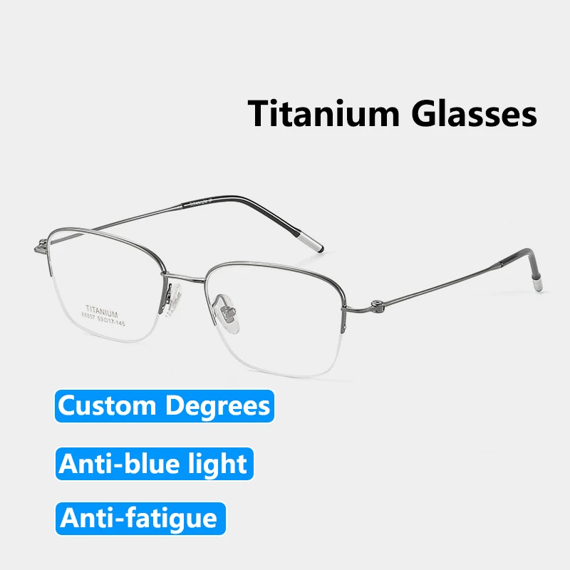 Men's Custom Prescription Glasses - Titanium Half-Frame, Photochromic Lenses, Blue Light Blocking & Myopia Correction
Men's Custom Prescription Glasses - Titanium Half-Frame, Photochromic Lenses, Blue Light Blocking & Myopia Correction