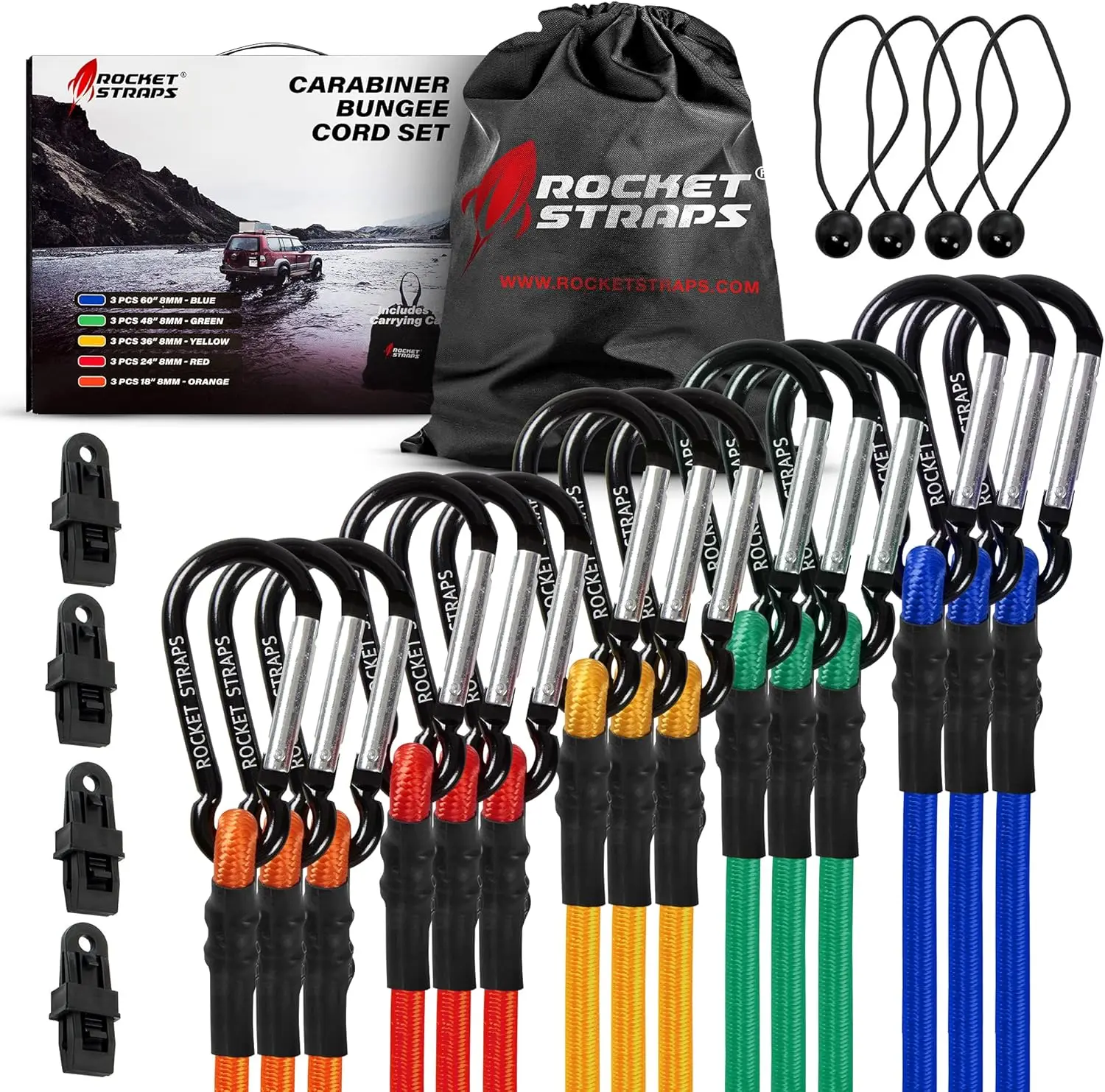 Bungee Cords with Carabiner Hooks, Heavy Duty Outdoor Tie Downs, Premium Elastic Straps for Securing Loads
Bungee Cords with Carabiner Hooks, Heavy Duty Outdoor Tie Downs, Premium Elastic Straps for Securing Loads