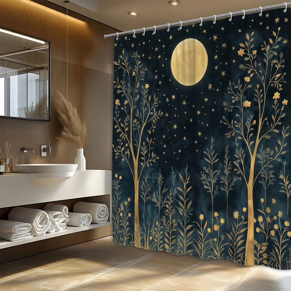 1pc Moonlit Night Polyester Fabric Shower Curtain with Stars and Flowering Trees Nature Landscape Theme Bath Hanging Curtain
1pc Moonlit Night Polyester Fabric Shower Curtain with Stars and Flowering Trees Nature Landscape Theme Bath Hanging Curtain