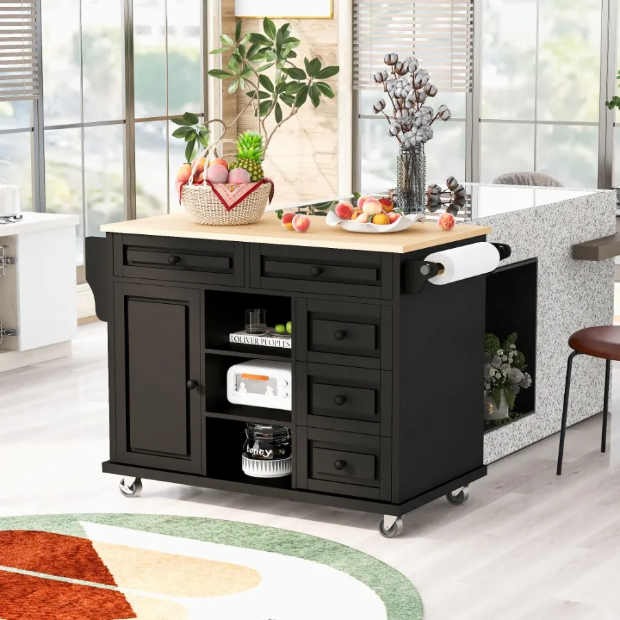 Kitchen cart with Rubber wood desktop rolling mobile kitchen island with storage and 5 draws 53 Inch length
Kitchen cart with Rubber wood desktop rolling mobile kitchen island with storage and 5 draws 53 Inch length