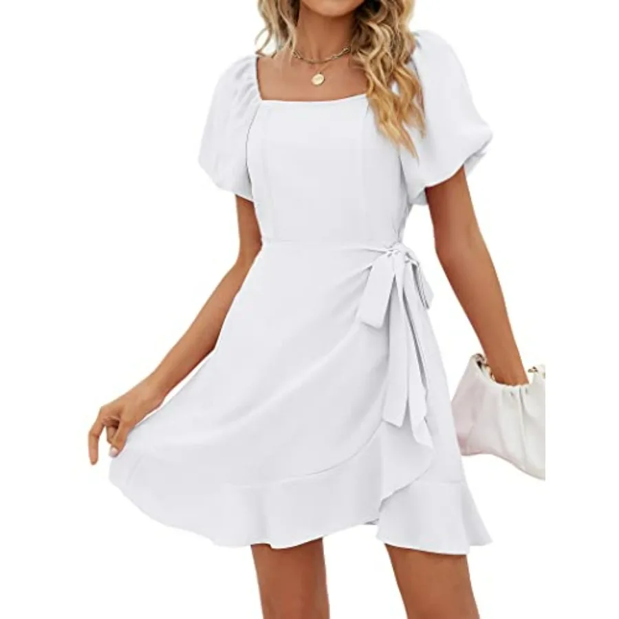 Sampeel Womens Summer Dresses Square Neck Puff Sleeve Tie Waist Short Dress
Sampeel Womens Summer Dresses Square Neck Puff Sleeve Tie Waist Short Dress
