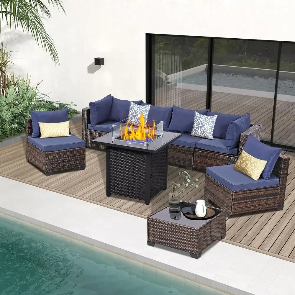 8-Piece Outdoor Patio Furniture Set with Fire Pit, Wicker Sectional Sofa, Thick Cushions & Coffee Table - Ideal for Backyard, Po
8-Piece Outdoor Patio Furniture Set with Fire Pit, Wicker Sectional Sofa, Thick Cushions & Coffee Table - Ideal for Backyard, Po