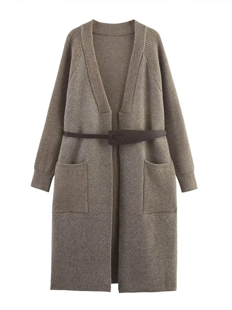 European style new women's fashion versatile temperament simple V-neck configuration belt knitted coat
European style new women's fashion versatile temperament simple V-neck configuration belt knitted coat
