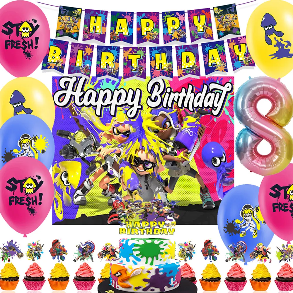 Splatoon Game Party Backdrop Decor Cake Topper Kid Birthday Photography Background Colorful Spraying Balloon Banner Photo Prop
Splatoon Game Party Backdrop Decor Cake Topper Kid Birthday Photography Background Colorful Spraying Balloon Banner Photo Prop