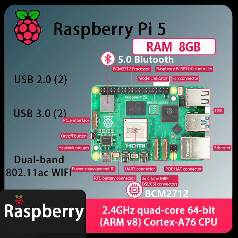 Raspberry Pi 5 8 ГБ ОЗУ Cortex-A76 Linux Arm Board Программа Pythonlama PCIe Gigabit Ethernet USB3.0 Официальный оригинал
Raspberry Pi 5 8 ГБ ОЗУ Cortex-A76 Linux Arm Board Программа Pythonlama PCIe Gigabit Ethernet USB3.0 Официальный оригинал