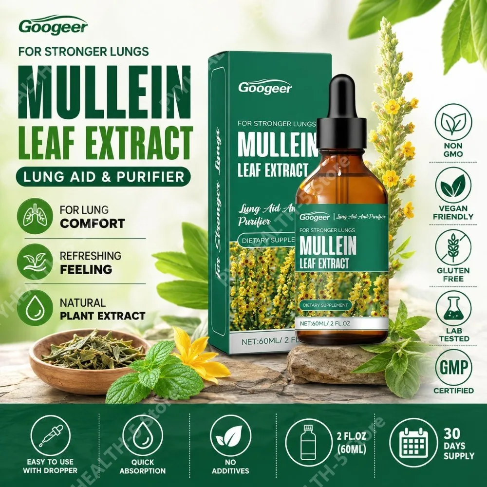 Googeer Mullein Leaf Extract Drops (10:1) with Mint Leaf Extract and Vitamin B1, No Additives, for Lung Comfort Daily, 60 ML
Googeer Mullein Leaf Extract Drops (10:1) with Mint Leaf Extract and Vitamin B1, No Additives, for Lung Comfort Daily, 60 ML