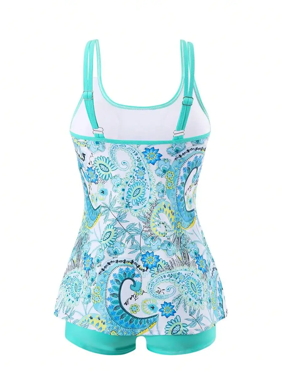 Paisley Print Cami Top And Solid Boxer Briefs Two Piece Swimwear
Paisley Print Cami Top And Solid Boxer Briefs Two Piece Swimwear