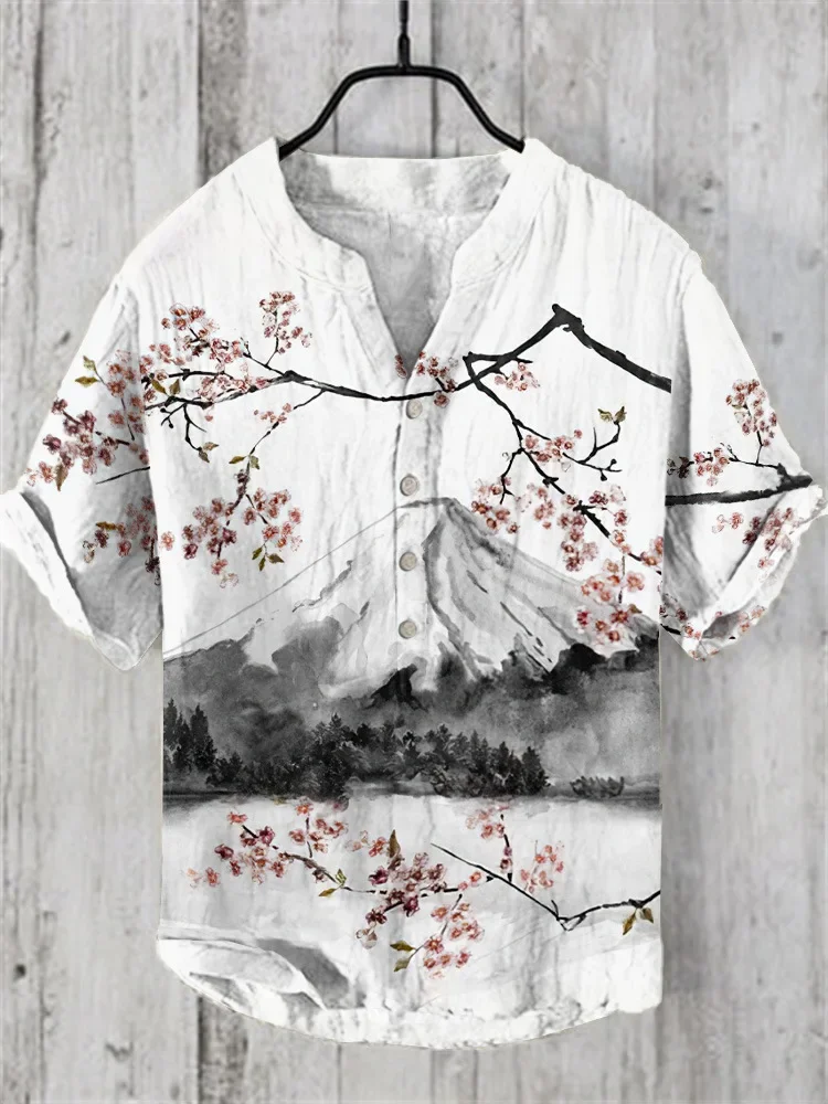 New ink cherry blossom mountain print stand collar short-sleeved shirt foreign trade fashion casual loose bamboo linen shirt top
New ink cherry blossom mountain print stand collar short-sleeved shirt foreign trade fashion casual loose bamboo linen shirt top