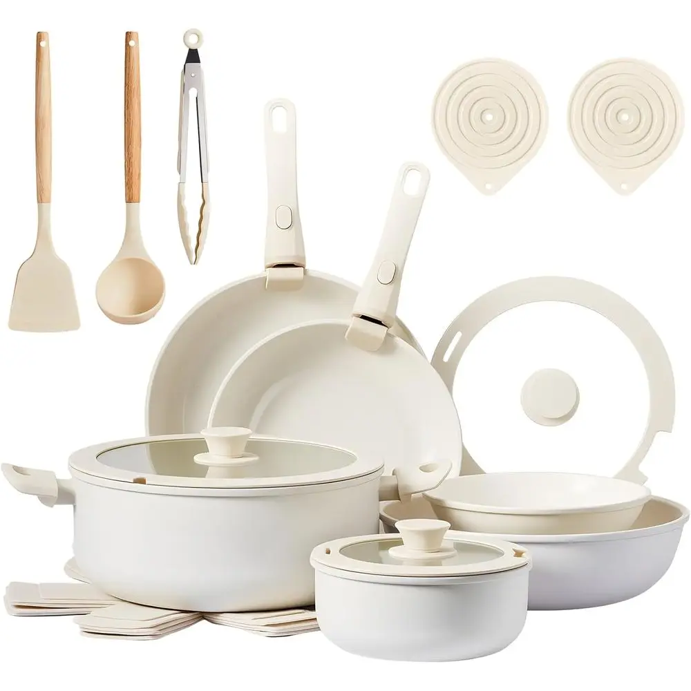 Cream White 22Pcs Cast Aluminum Nonstick Cookware Set Detachable Handles PFAS PFOA PFOS Free Dishwasher Safe RV Kitchen Use
Cream White 22Pcs Cast Aluminum Nonstick Cookware Set Detachable Handles PFAS PFOA PFOS Free Dishwasher Safe RV Kitchen Use