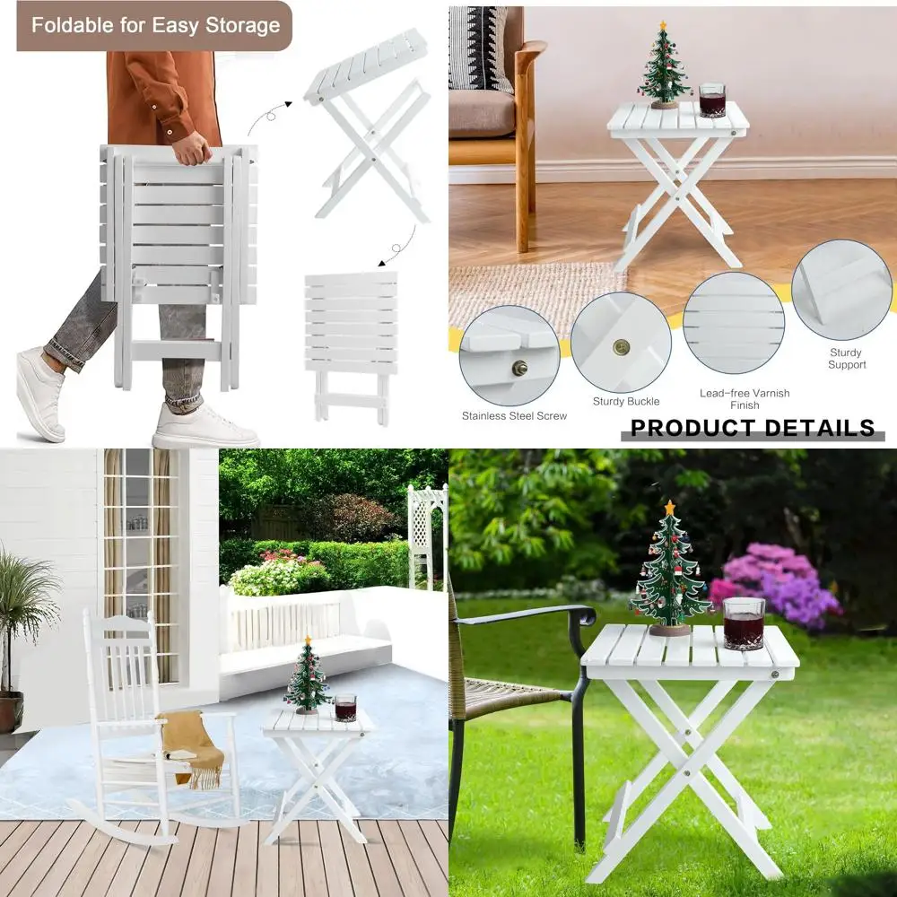 Pair of Compact Folding Patio Side Tables - White Wooden Square End Tables for Indoor/Outdoor Use, Ideal for Living Spaces, Bedr
Pair of Compact Folding Patio Side Tables - White Wooden Square End Tables for Indoor/Outdoor Use, Ideal for Living Spaces, Bedr