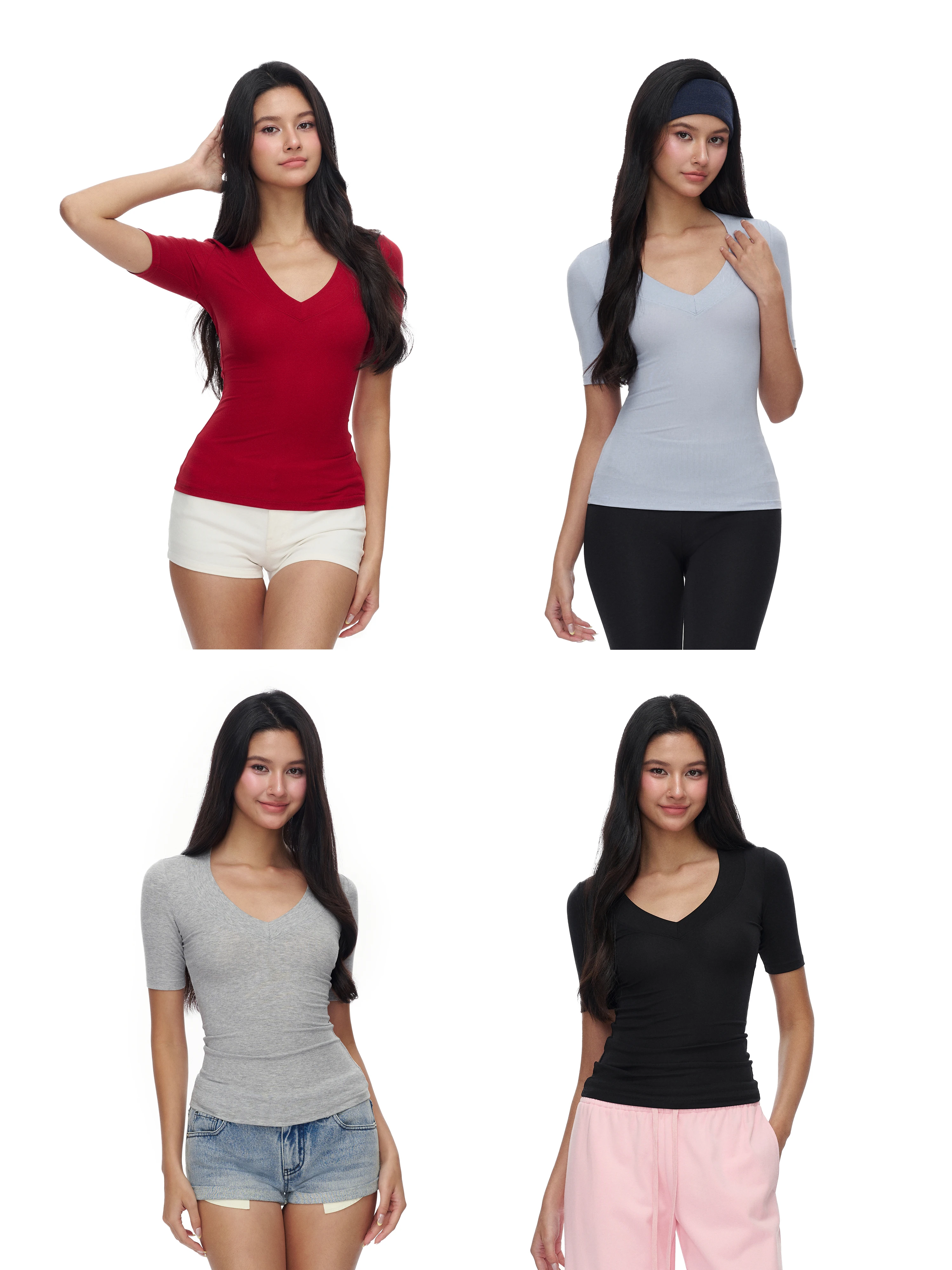 Jim Kennet Basic Four-Color V-Neck Mid-Sleeve Slim Fit Shoulder T-Shirt Casual Style Ladies Fashion Spring Collection
Jim Kennet Basic Four-Color V-Neck Mid-Sleeve Slim Fit Shoulder T-Shirt Casual Style Ladies Fashion Spring Collection
