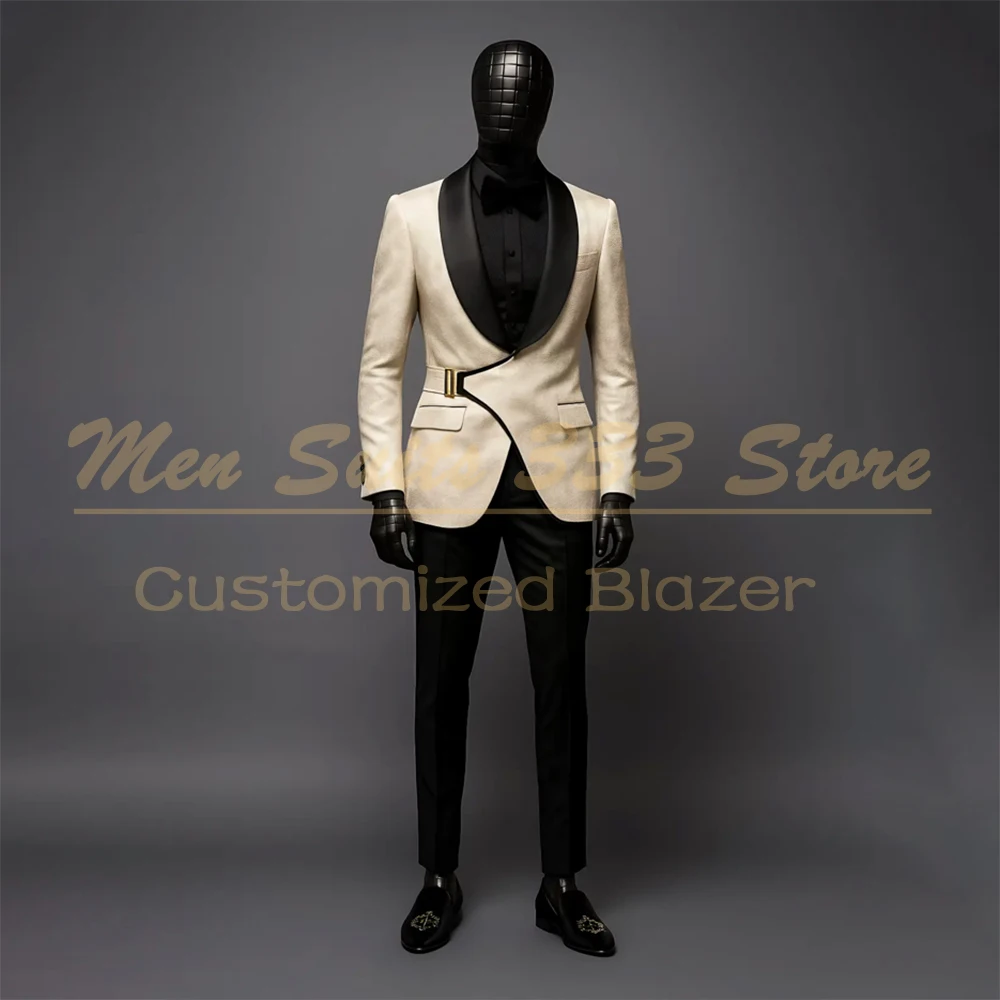 Fashion Trendy Men's Suits Elegant Wedding Groom Jacket With Black Pants Sets Luxury Shawl Lapel Blazer Terno
Fashion Trendy Men's Suits Elegant Wedding Groom Jacket With Black Pants Sets Luxury Shawl Lapel Blazer Terno