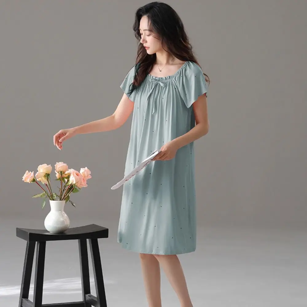 High Waist Modal Women's Pajama Dress Short Sleeve Loose Dot Ruffle Nightdress Home Wear Sleepwear Lace Up Nightgown Home
High Waist Modal Women's Pajama Dress Short Sleeve Loose Dot Ruffle Nightdress Home Wear Sleepwear Lace Up Nightgown Home