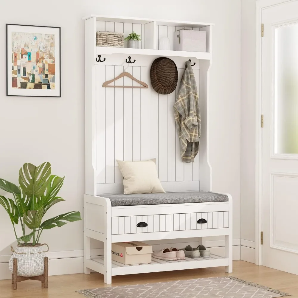 Modern Hall Tree with Storage Bench, 4-in-1 Entryway Bench with Coat Rack, Tall Hall Tree with 4 Metal Double Hooks
Modern Hall Tree with Storage Bench, 4-in-1 Entryway Bench with Coat Rack, Tall Hall Tree with 4 Metal Double Hooks