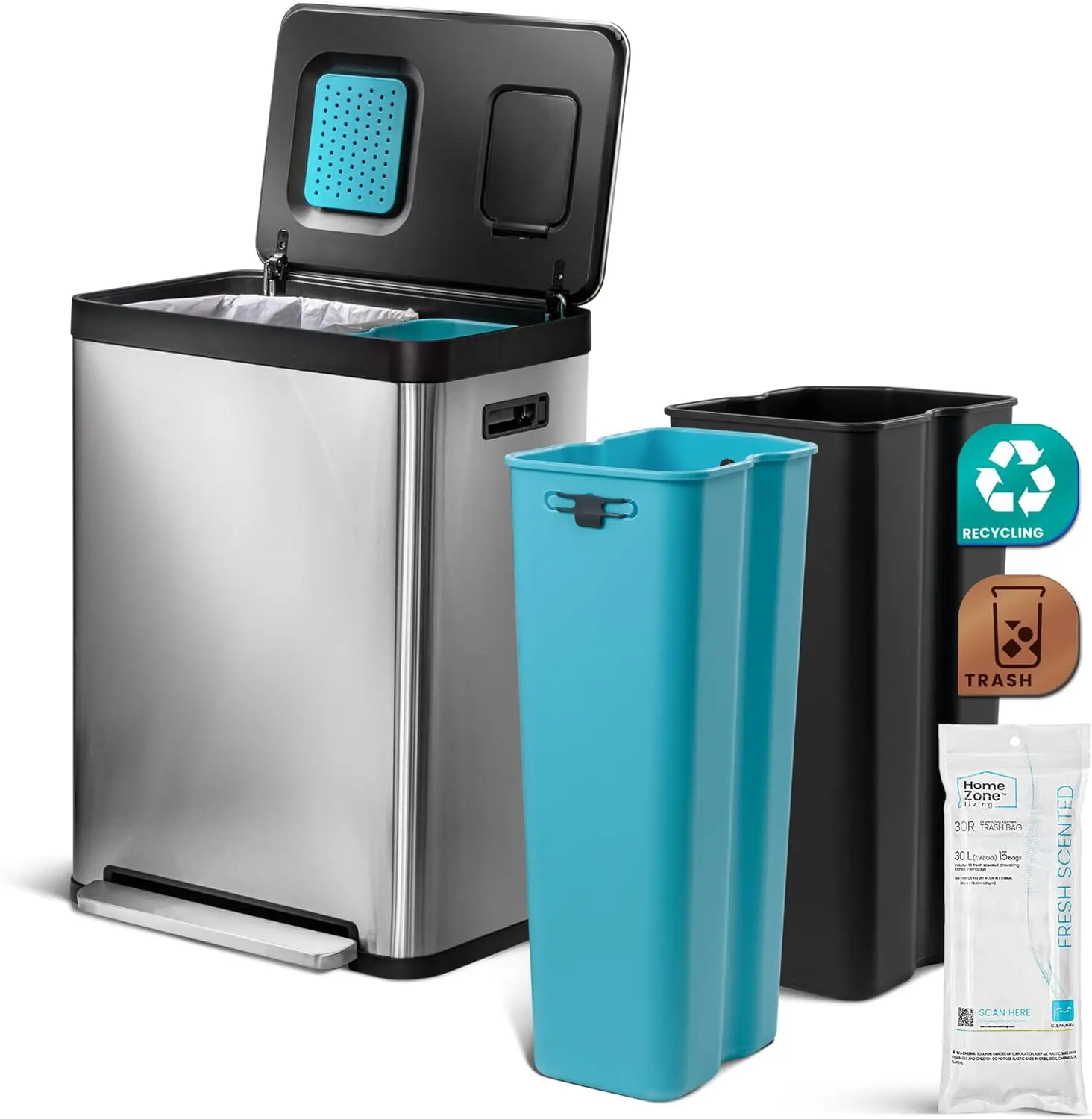 19 Gallon Dual Compartment Trash Can for Recycling, Stainless Steel, 70L Total Capacity with Odor Control
19 Gallon Dual Compartment Trash Can for Recycling, Stainless Steel, 70L Total Capacity with Odor Control