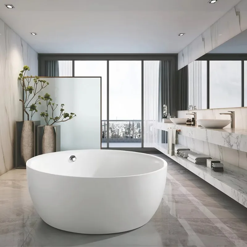 Классическая глубокая круглая ванна из литого акрила с центральным сливом, глянцевая белая, для взрослых, отдельностоящая, без перелива
Классическая глубокая круглая ванна из литого акрила с центральным сливом, глянцевая белая, для взрослых, отдельностоящая, без перелива