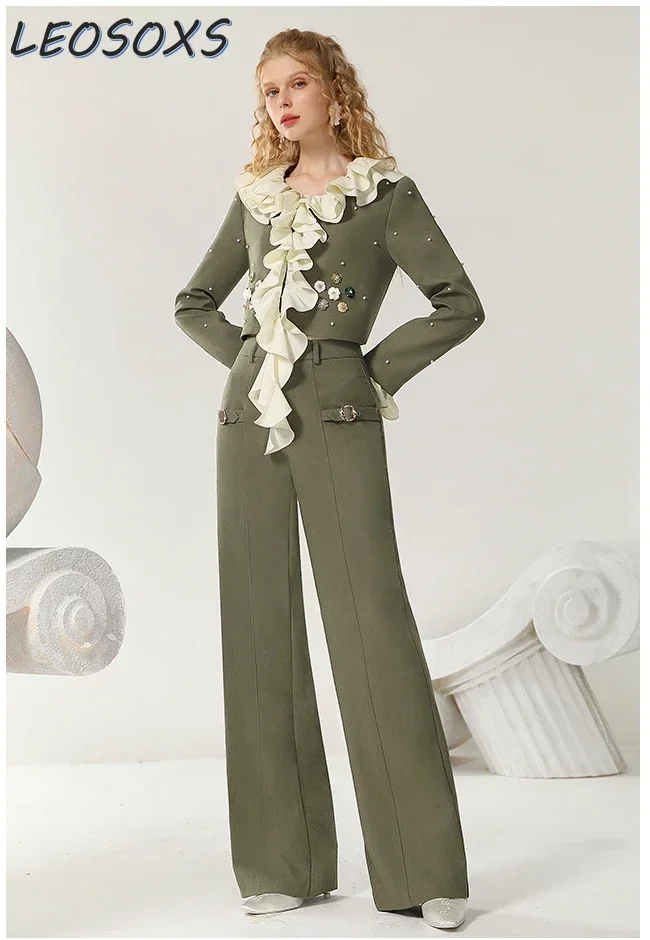 LEOSOXS Romantic Casual Style Wide-leg Pants Women's Autumn 2024 New Design Sense Loose and Thin Army Green Trousers Office Lady
LEOSOXS Romantic Casual Style Wide-leg Pants Women's Autumn 2024 New Design Sense Loose and Thin Army Green Trousers Office Lady