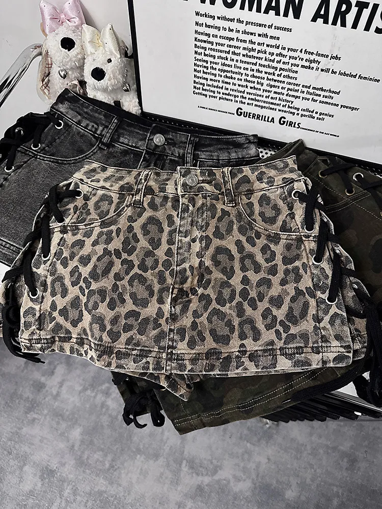Outlet Leopard Print Rope Bound Denim Skirt Retro Sexy Bodycon A-Line Short Skirt Casual High Waist Summer Dress 6 S462b550aa1bc46998a5c4cb7909346e7O