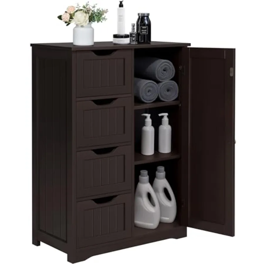 Wooden Bathroom Floor Cabinet, Side Storage Organizer Cabinet with 4 Drawers and 1 Cupboard, Freestanding Entryway Storage Unit
Wooden Bathroom Floor Cabinet, Side Storage Organizer Cabinet with 4 Drawers and 1 Cupboard, Freestanding Entryway Storage Unit