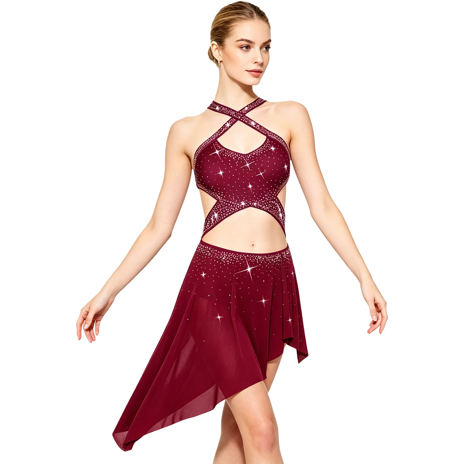 Womens Rhinestone Contemporary Lyrical Dance Dress Gymnastics Artistic Figure Skating Ballet Jersey Mesh Ruched Leotard Dress
Womens Rhinestone Contemporary Lyrical Dance Dress Gymnastics Artistic Figure Skating Ballet Jersey Mesh Ruched Leotard Dress