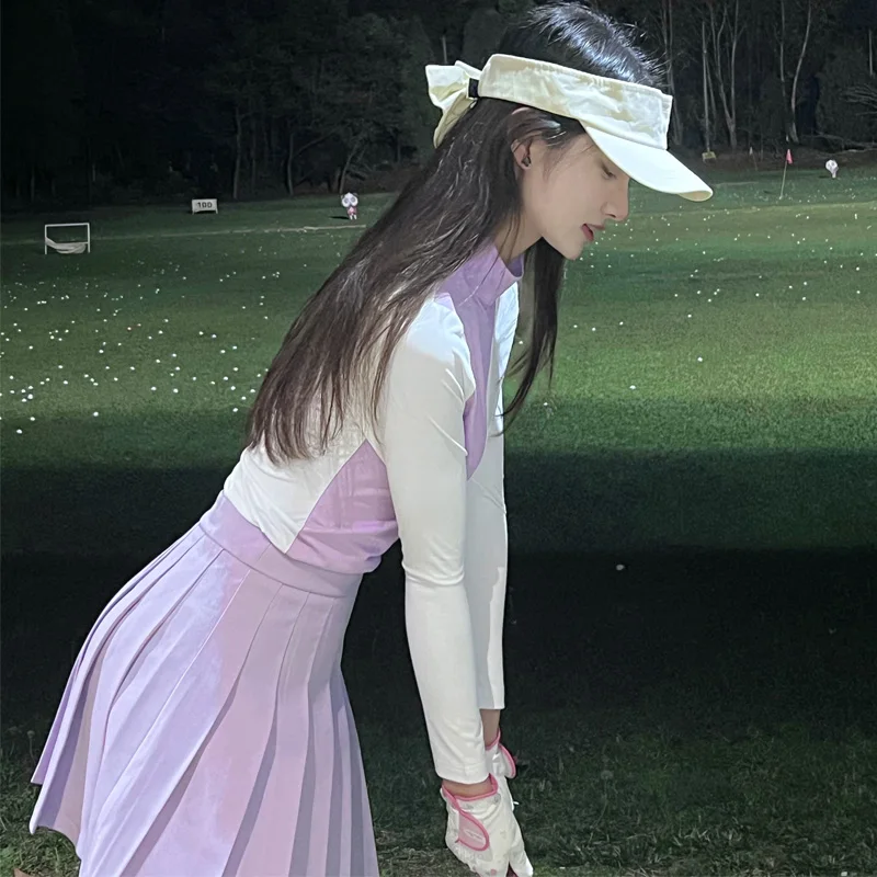 2023 Spring New Golf Wear For Women's Clothing Set Round Neck Long-Sleeved Purple Sports Pleated Skirt Slim Fit T-Shirt Golf Hat
2023 Spring New Golf Wear For Women's Clothing Set Round Neck Long-Sleeved Purple Sports Pleated Skirt Slim Fit T-Shirt Golf Hat