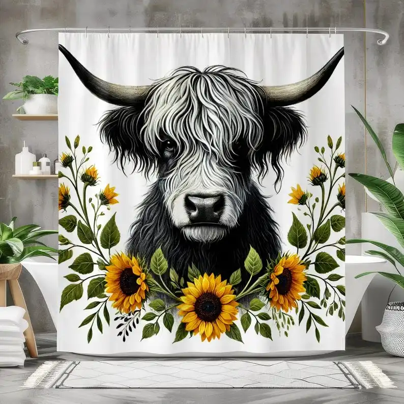 Highland Cow Shower Curtain with Sunflower Accents - Waterproof Fabric Bath Curtain - Farmhouse Animal Theme Bathroom Decor
Highland Cow Shower Curtain with Sunflower Accents - Waterproof Fabric Bath Curtain - Farmhouse Animal Theme Bathroom Decor