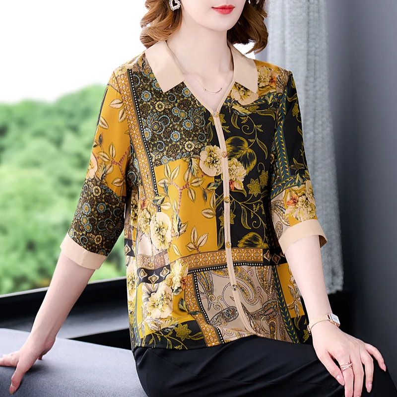 2022 Floral Natural Silk Polo Collar Blouses Spring Summer Fashion Light Top Shirts Women Korean Elegant Bodycon Casual Shirts
2022 Floral Natural Silk Polo Collar Blouses Spring Summer Fashion Light Top Shirts Women Korean Elegant Bodycon Casual Shirts