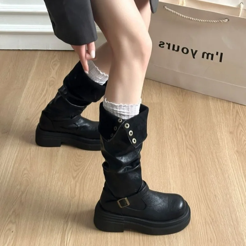 Women Knee High Boots Platform Sole Chunky Heel Slouchy Shaft Buckle Strap Round Toe Smooth Upper Fall Winter Daily Street Shoes
Women Knee High Boots Platform Sole Chunky Heel Slouchy Shaft Buckle Strap Round Toe Smooth Upper Fall Winter Daily Street Shoes
