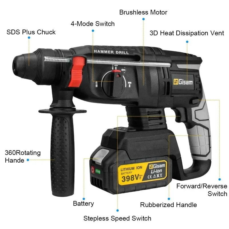 【Hot Item】 Brushless Electric Hammer Drill 26MM Multifunctional Cordless Rechargeable Screwdriver Tool For 18V Battery Pin
【Hot Item】 Brushless Electric Hammer Drill 26MM Multifunctional Cordless Rechargeable Screwdriver Tool For 18V Battery Pin