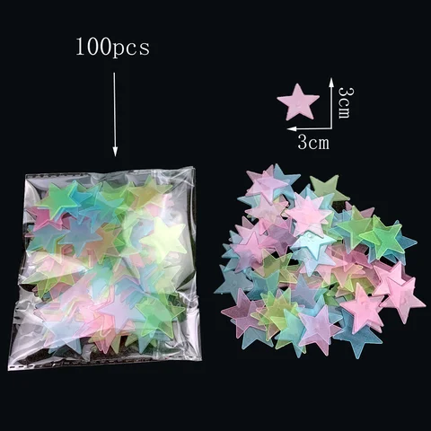 100 Pcs Colorful Glow in The Dark Star Stickers - Luminous Fluorescent Noctilucent Plastic Decals for Bedroom Ceiling & Wall Decor Home Art Murals