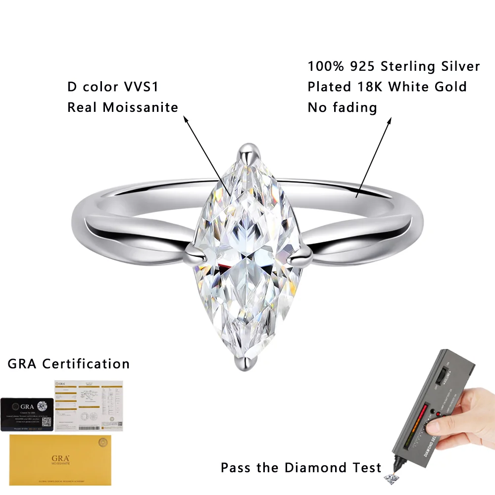HORRIPAL D Color Oval 3CT Marquise Cut Moissanite Women's Ring S925 Sterling Silver New Classic Sparkling Eternity Fine Jewelry
HORRIPAL D Color Oval 3CT Marquise Cut Moissanite Women's Ring S925 Sterling Silver New Classic Sparkling Eternity Fine Jewelry