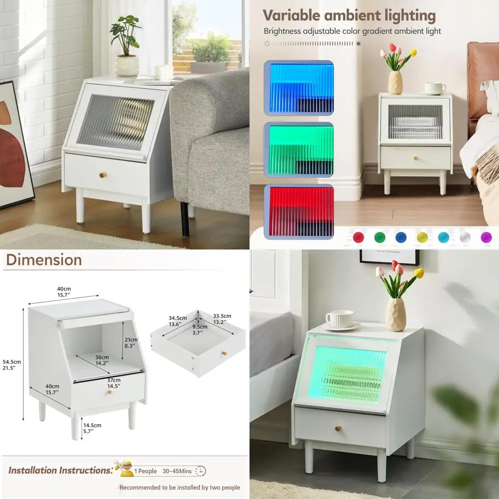 White Wooden Nightstand with Drawer and Fluted Glass Door for Bedroom, Ideal for Small Spaces
White Wooden Nightstand with Drawer and Fluted Glass Door for Bedroom, Ideal for Small Spaces