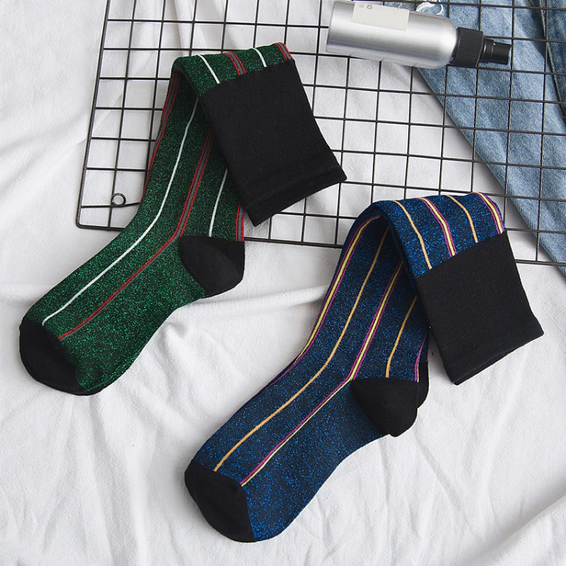 Striped Bright Silk Socks For Women Retro Filigree Shining Loose Socks Knee-high Stockings Harajuku Glitter Long Calf Socks
Striped Bright Silk Socks For Women Retro Filigree Shining Loose Socks Knee-high Stockings Harajuku Glitter Long Calf Socks