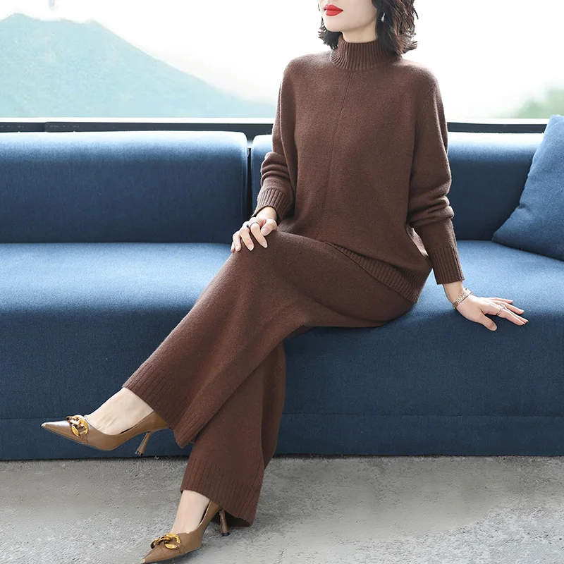 Faionable Knitted Sweater And Wide Leg Pants Two Piece Set for Women Autumn Winter Ensemble Sli Base Layer Top And Bot
Faionable Knitted Sweater And Wide Leg Pants Two Piece Set for Women Autumn Winter Ensemble Sli Base Layer Top And Bot