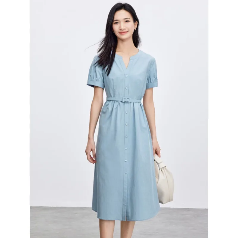 SENTUBILA Office Lady Women's Dresses Summer 2025 A-line Lyocell Single Breasted Puff Sleeve Elegant Dress with Belt 152L59337
SENTUBILA Office Lady Women's Dresses Summer 2025 A-line Lyocell Single Breasted Puff Sleeve Elegant Dress with Belt 152L59337