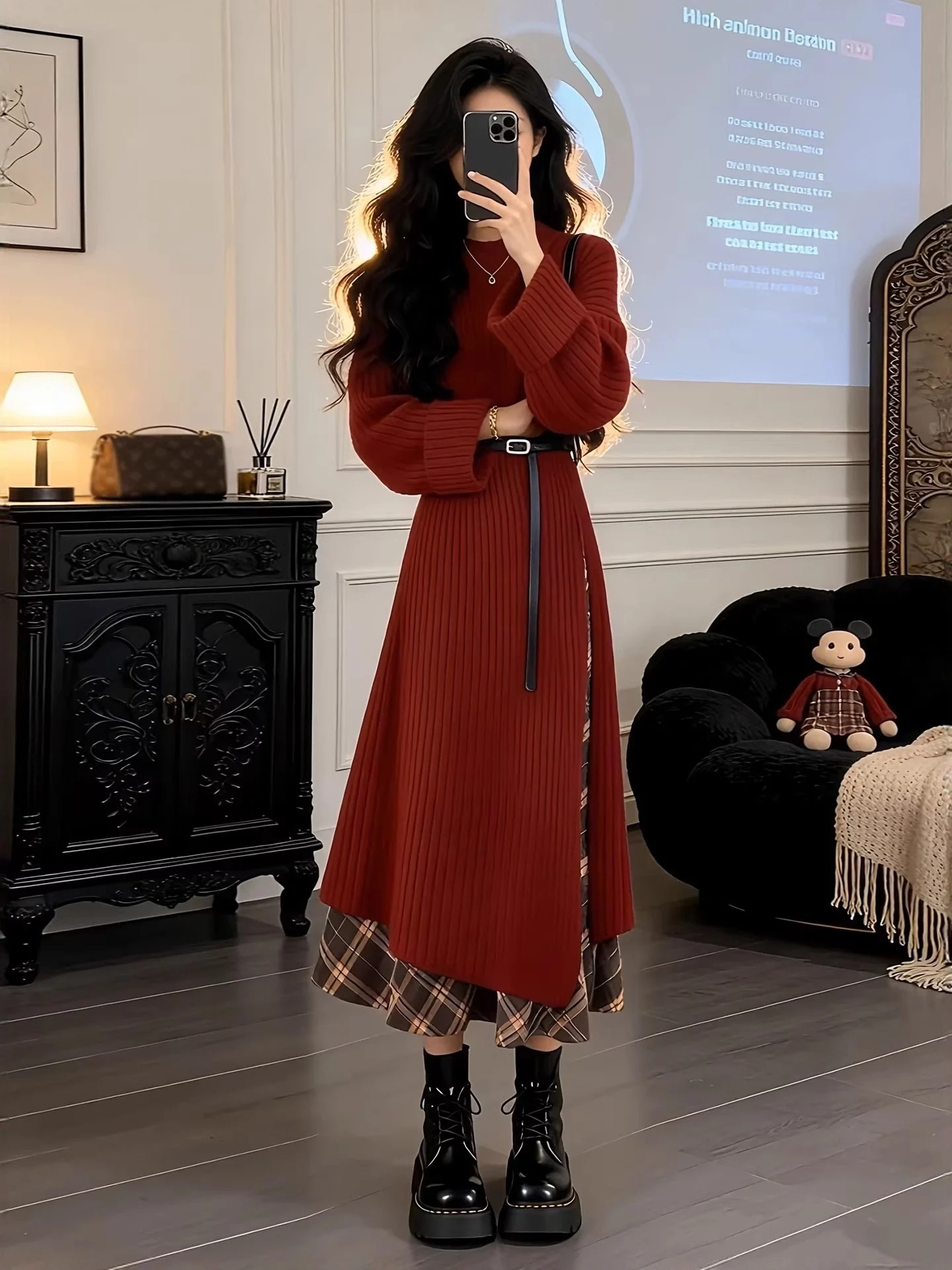 New Year Red Knitted Dress Set Women's Autumn Winter Plaid Long Skirt Ensemble Casual Style Regular Fit Fashionable Outfit
New Year Red Knitted Dress Set Women's Autumn Winter Plaid Long Skirt Ensemble Casual Style Regular Fit Fashionable Outfit